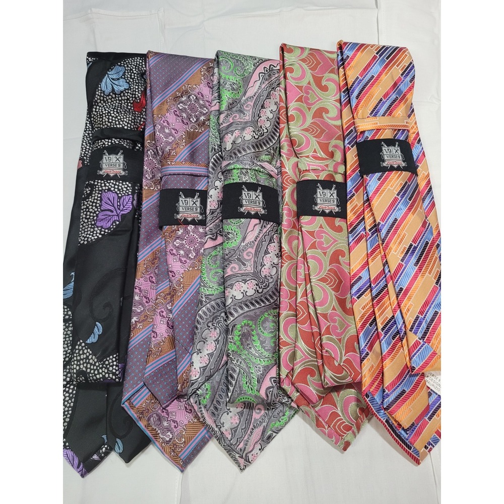 Verse 9 Haute Couture Mens Necktie Lot 5pc Paisley Floral Stripe Multicolor